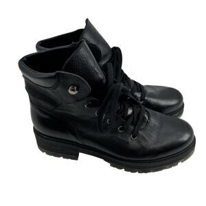 AVELLINI Leather Lace Up Combat Ankle Boots Booties Black Size 38 made in Spain